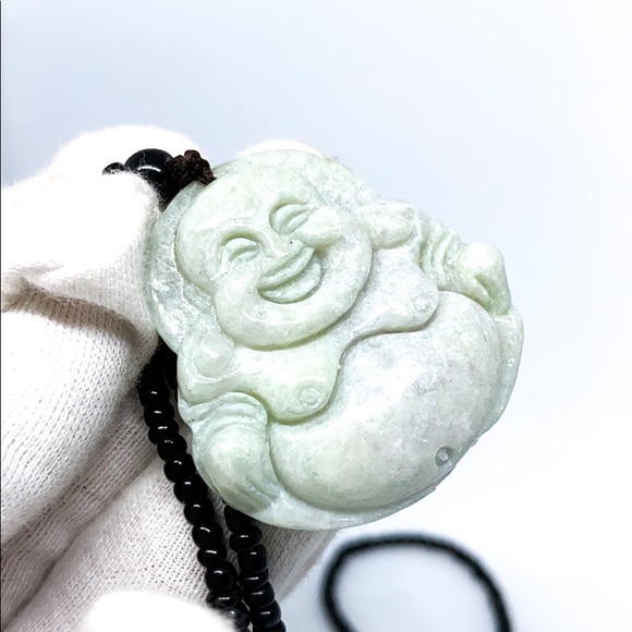 Buddha Natural Grade A Jade On Black Bead Necklace - Picture 5 of 7